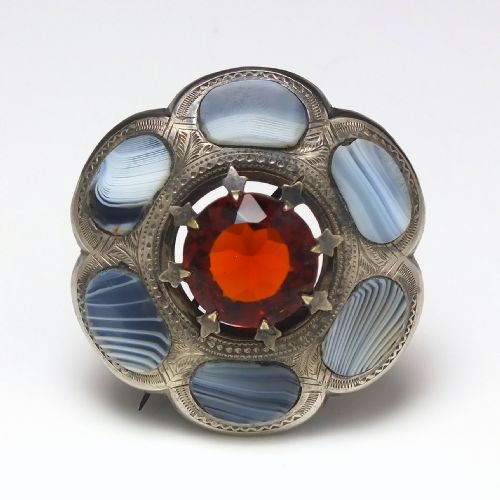 antique scottish celtic shield silver blue lace agate brooch c1880 - CATEGORY: ANTIQUE JEWELLERY - DATED 1880