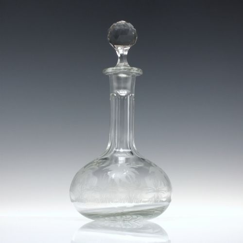 PAIR OF VICTORIAN SHAFT GLOBE ENGRAVED GLASS DECANTERS C1880 - ADDITIONAL PHOTO 1