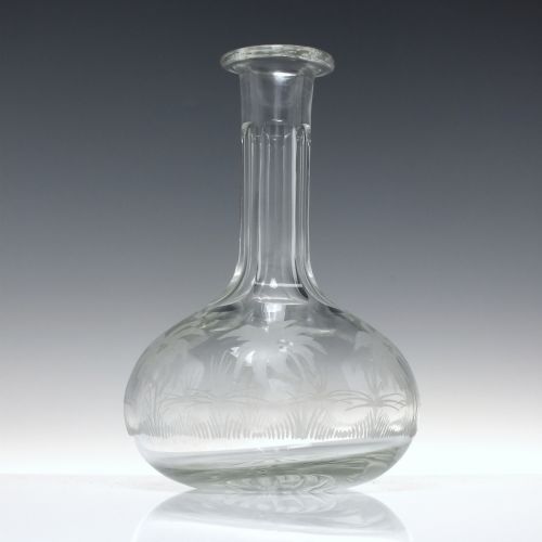PAIR OF VICTORIAN SHAFT GLOBE ENGRAVED GLASS DECANTERS C1880 - ADDITIONAL PHOTO 2