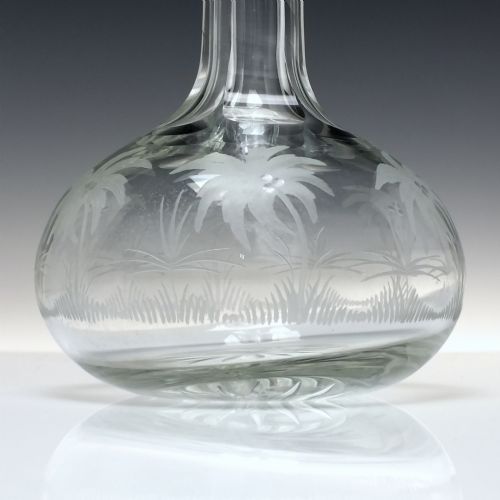 PAIR OF VICTORIAN SHAFT GLOBE ENGRAVED GLASS DECANTERS C1880 - ADDITIONAL PHOTO 3