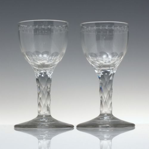 pair georgian facet cut wine glass c1790 - CATEGORY: ANTIQUE GLASS - DATED 1750