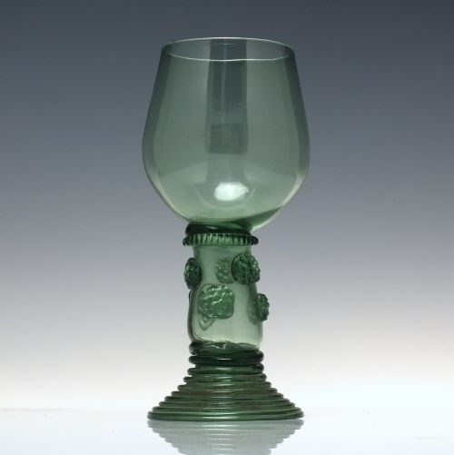PAIR TALL ANTIQUE GREEN WINE ROEMER GLASSES C1790 - ADDITIONAL PHOTO 1