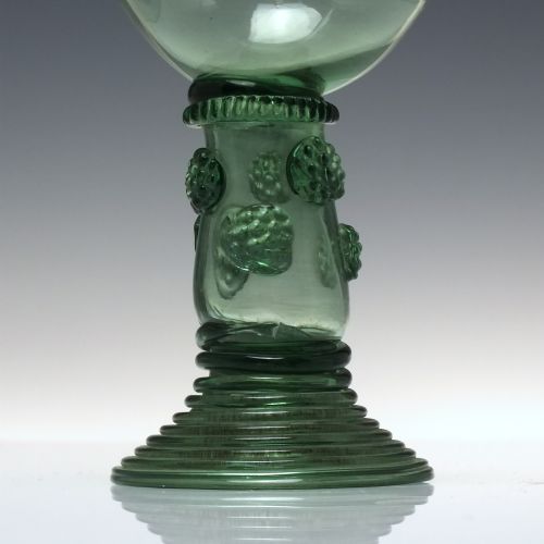 PAIR TALL ANTIQUE GREEN WINE ROEMER GLASSES C1790 - ADDITIONAL PHOTO 2