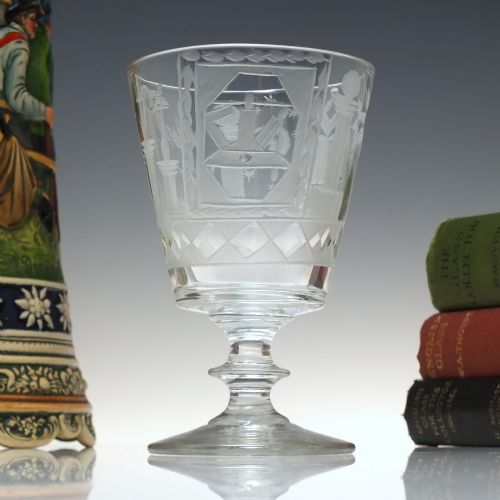 antique 19th century masonic engraved glass rummer c1840 - CATEGORY: ANTIQUE GLASS - DATED 1850