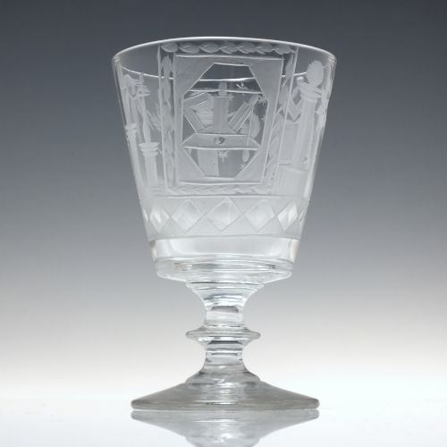 ANTIQUE 19TH CENTURY MASONIC ENGRAVED GLASS RUMMER C1840 - ADDITIONAL PHOTO 2