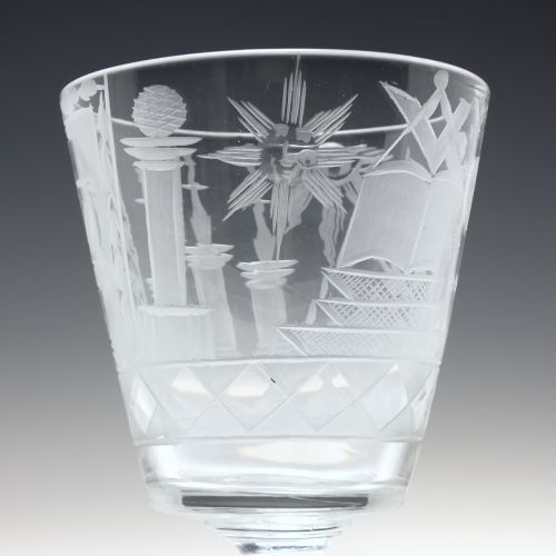 ANTIQUE 19TH CENTURY MASONIC ENGRAVED GLASS RUMMER C1840 - ADDITIONAL PHOTO 4