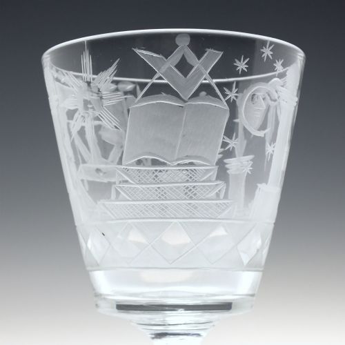 ANTIQUE 19TH CENTURY MASONIC ENGRAVED GLASS RUMMER C1840 - ADDITIONAL PHOTO 5
