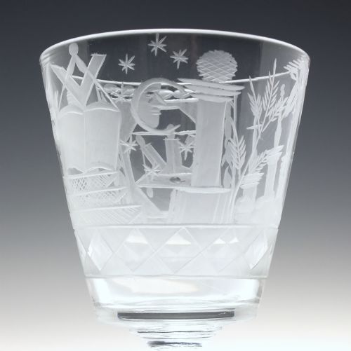 ANTIQUE 19TH CENTURY MASONIC ENGRAVED GLASS RUMMER C1840 - ADDITIONAL PHOTO 6