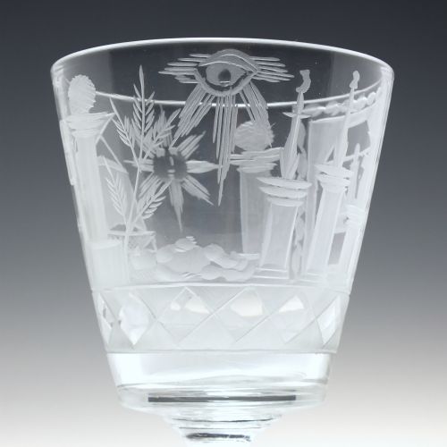 ANTIQUE 19TH CENTURY MASONIC ENGRAVED GLASS RUMMER C1840 - ADDITIONAL PHOTO 7
