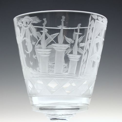 ANTIQUE 19TH CENTURY MASONIC ENGRAVED GLASS RUMMER C1840 - ADDITIONAL PHOTO 8