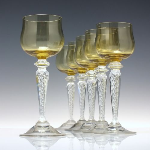 six art nouveau french st louis air twist wine glasses c1900 - CATEGORY: ANTIQUE GLASS - DATED 1900