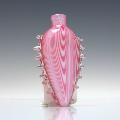 rare miniature 19th century pink nailsea glass flask c1830 - CATEGORY: ANTIQUE GLASS - DATED 1850