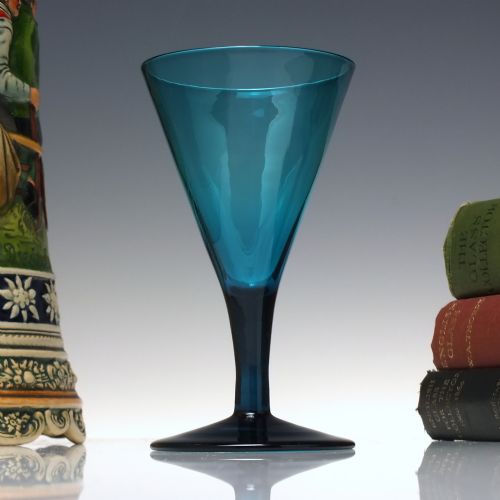 georgian peacock blue flute wine glass c1820 - CATEGORY: ANTIQUE GLASS - DATED 1800