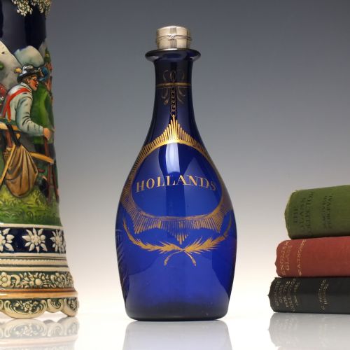 georgian bristol blue gilded hollands decanter c1810 - CATEGORY: ANTIQUE GLASS - DATED 1800