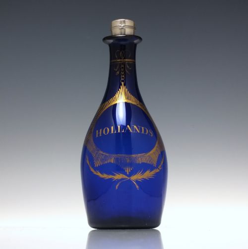GEORGIAN BRISTOL BLUE GILDED HOLLANDS DECANTER C1810 - ADDITIONAL PHOTO 1