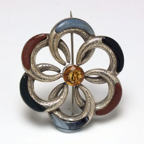 large antique scottish celtic silver shield knot gemstone brooch c1880 - CATEGORY: ANTIQUE JEWELLERY - DATED 1880