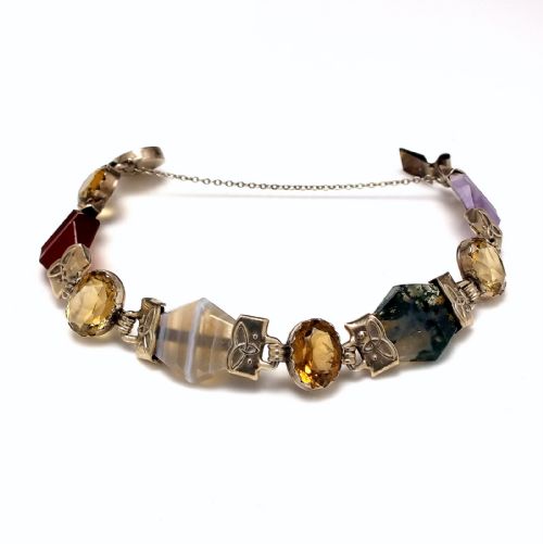exceptional antique silver and scottish agate bracelet c1920 - CATEGORY: ANTIQUE JEWELLERY - DATED 1920