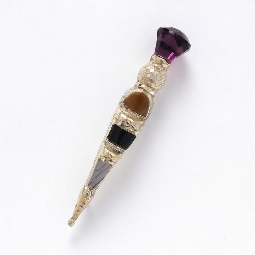 antique scottish celtic silver dirk gemstone brooch c1891 - CATEGORY: ANTIQUE JEWELLERY - DATED 1900
