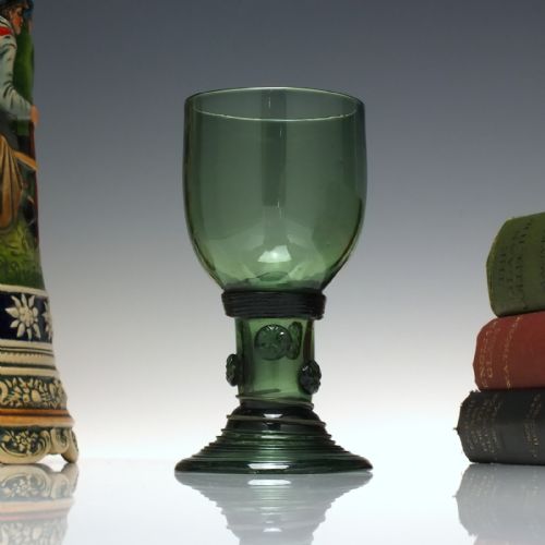 antique olive green wine roemer glass with hollow stem c1780 - CATEGORY: ANTIQUE GLASS - DATED 1800