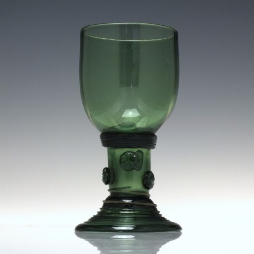 ANTIQUE OLIVE GREEN WINE ROEMER GLASS WITH HOLLOW STEM C1780 - ADDITIONAL PHOTO 1