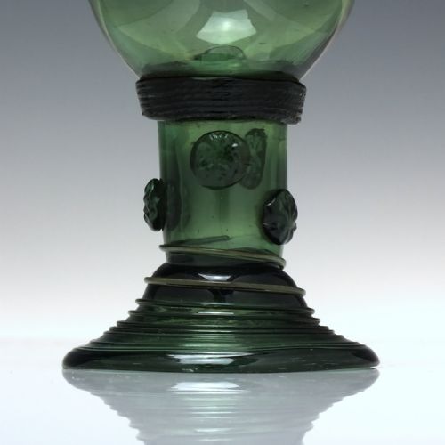 ANTIQUE OLIVE GREEN WINE ROEMER GLASS WITH HOLLOW STEM C1780 - ADDITIONAL PHOTO 2