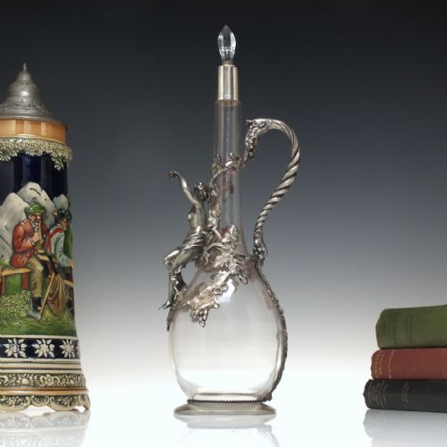 magnificent art nouveau glass pewter claret jug c1890 - CATEGORY: ANTIQUE GLASS - DATED 1890