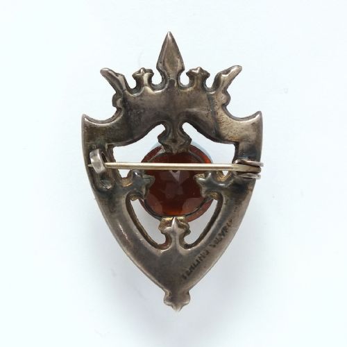 ANTIQUE SCOTTISH CELTIC SILVER CROWNED SHIELD GEMSTONE BROOCH C1880 - ADDITIONAL PHOTO 1