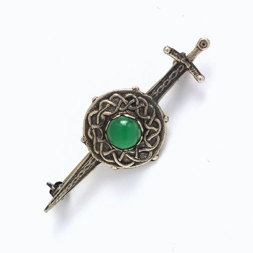 antique scottish celtic silver sword and shield gemstone brooch c1900 - CATEGORY: ANTIQUE JEWELLERY - DATED 1900