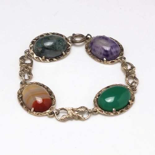 antique victorian scottish silver thistle and agate bracelet c1920 - CATEGORY: ANTIQUE JEWELLERY - DATED 1920