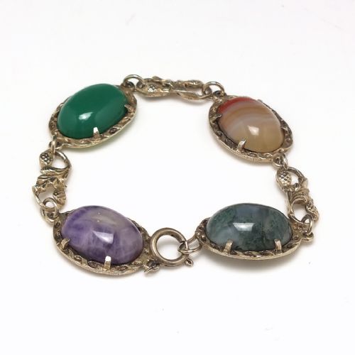 ANTIQUE VICTORIAN SCOTTISH SILVER THISTLE AND AGATE BRACELET C1920 - ADDITIONAL PHOTO 1
