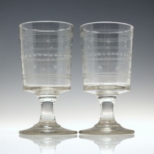pair victorian engraved glass rummer with bucket bowls c1880 - CATEGORY: ANTIQUE GLASS - DATED 1890