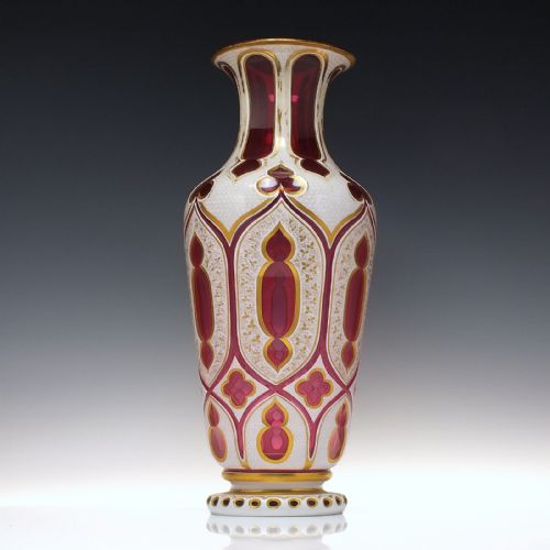 large victorian cranberry cased and gilded glass vase c1860 - CATEGORY: ANTIQUE GLASS - DATED 1860