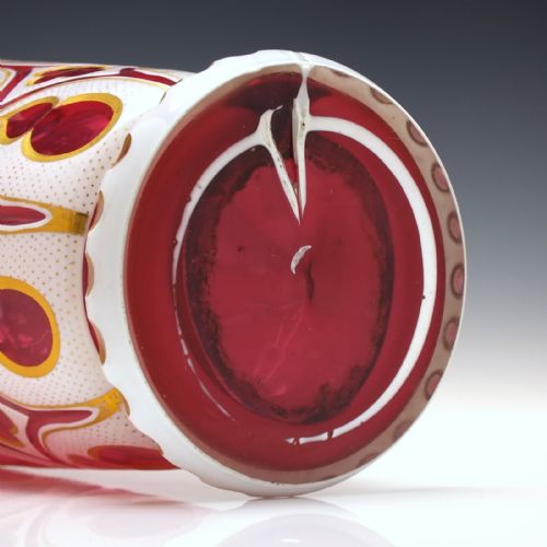 LARGE VICTORIAN CRANBERRY CASED AND GILDED GLASS VASE C1860 - ADDITIONAL PHOTO 2