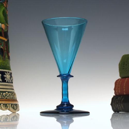 georgian peacock blue flute wine glass c1820 - CATEGORY: ANTIQUE GLASS - DATED 1800