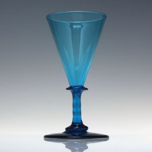 GEORGIAN PEACOCK BLUE FLUTE WINE GLASS C1820 - ADDITIONAL PHOTO 1