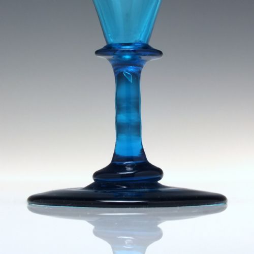 GEORGIAN PEACOCK BLUE FLUTE WINE GLASS C1820 - ADDITIONAL PHOTO 2