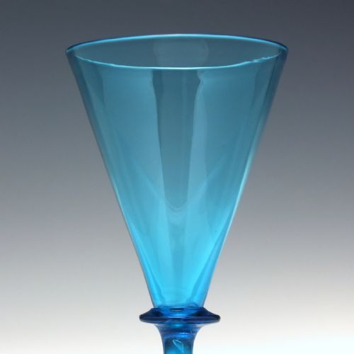 GEORGIAN PEACOCK BLUE FLUTE WINE GLASS C1820 - ADDITIONAL PHOTO 3