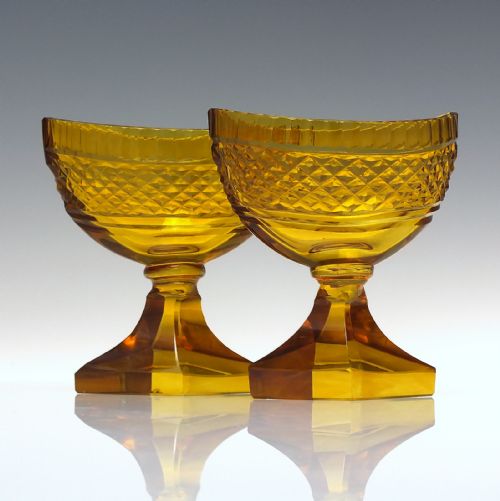pair antique 19th century amber cut glass salts c1830 - CATEGORY: ANTIQUE GLASS - DATED 1850
