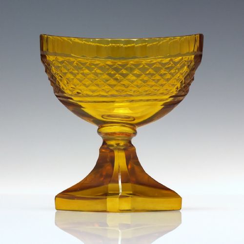 PAIR ANTIQUE 19TH CENTURY AMBER CUT GLASS SALTS C1830 - ADDITIONAL PHOTO 1