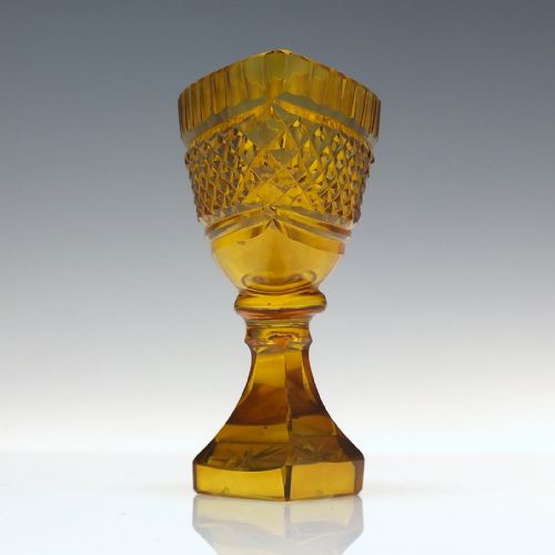 PAIR ANTIQUE 19TH CENTURY AMBER CUT GLASS SALTS C1830 - ADDITIONAL PHOTO 2