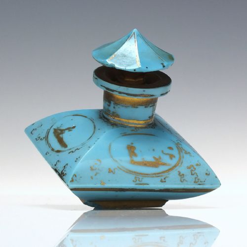 19th century french blue opaline gilded glass perfume bottle c1860 - CATEGORY: ANTIQUE GLASS - DATED 1860