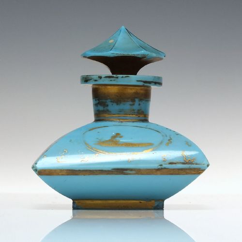 19TH CENTURY FRENCH BLUE OPALINE GILDED GLASS PERFUME BOTTLE C1860 - ADDITIONAL PHOTO 1