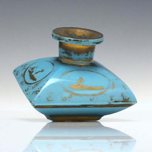 19TH CENTURY FRENCH BLUE OPALINE GILDED GLASS PERFUME BOTTLE C1860 - ADDITIONAL PHOTO 2