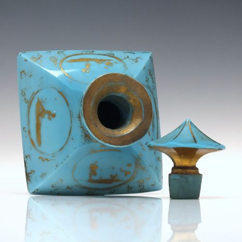 19TH CENTURY FRENCH BLUE OPALINE GILDED GLASS PERFUME BOTTLE C1860 - ADDITIONAL PHOTO 4
