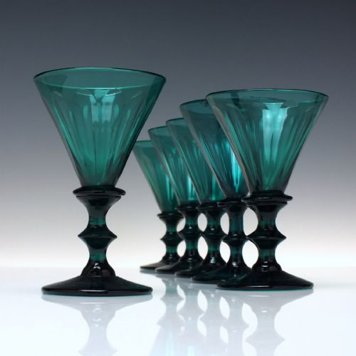 six 19th century emerald green wine glasses c1820 - CATEGORY: ANTIQUE GLASS - DATED 1800