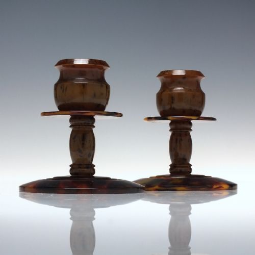 pair antique tortoiseshell candle sticks c1900 - CATEGORY: ANTIQUE LIGHTING - DATED 1900