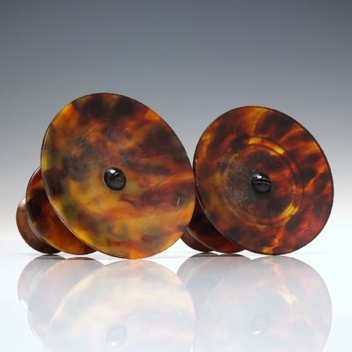 PAIR ANTIQUE TORTOISESHELL CANDLE STICKS C1900 - ADDITIONAL PHOTO 2