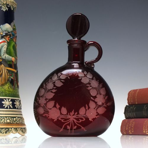 19th century ruby engraved glass flagon decanter c1870 - CATEGORY: ANTIQUE GLASS - DATED 1870