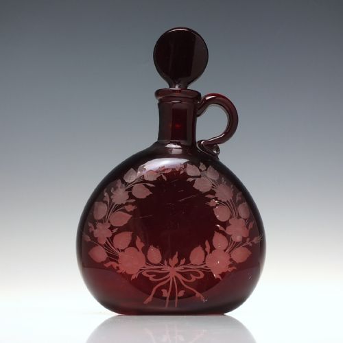 19TH CENTURY RUBY ENGRAVED GLASS FLAGON DECANTER C1870 - ADDITIONAL PHOTO 1