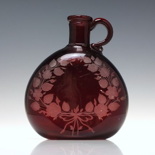 19TH CENTURY RUBY ENGRAVED GLASS FLAGON DECANTER C1870 - ADDITIONAL PHOTO 2